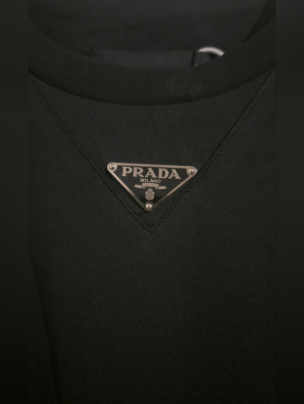 Prada Black Crewneck Sweatshirt with Triangle Logo Plate